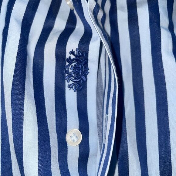 ROBERT GRAHAM Shirt Blue Striped Paisley Flip Cuffs L/XL 17 - Picture 4 of 6